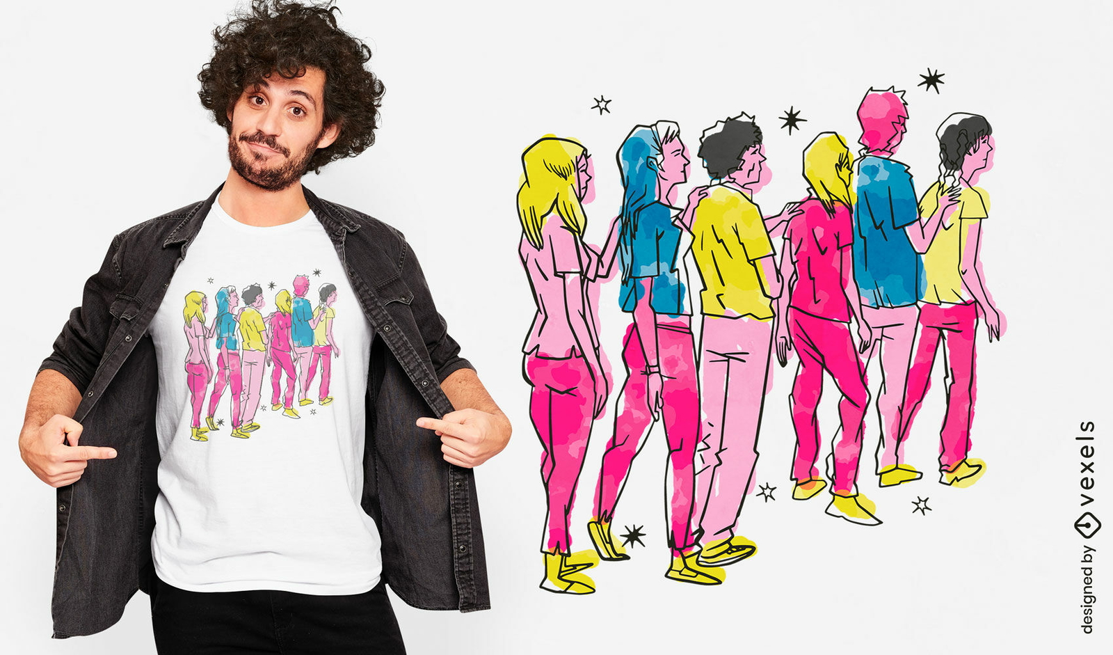 Personas en diseño de camiseta de acuarela.