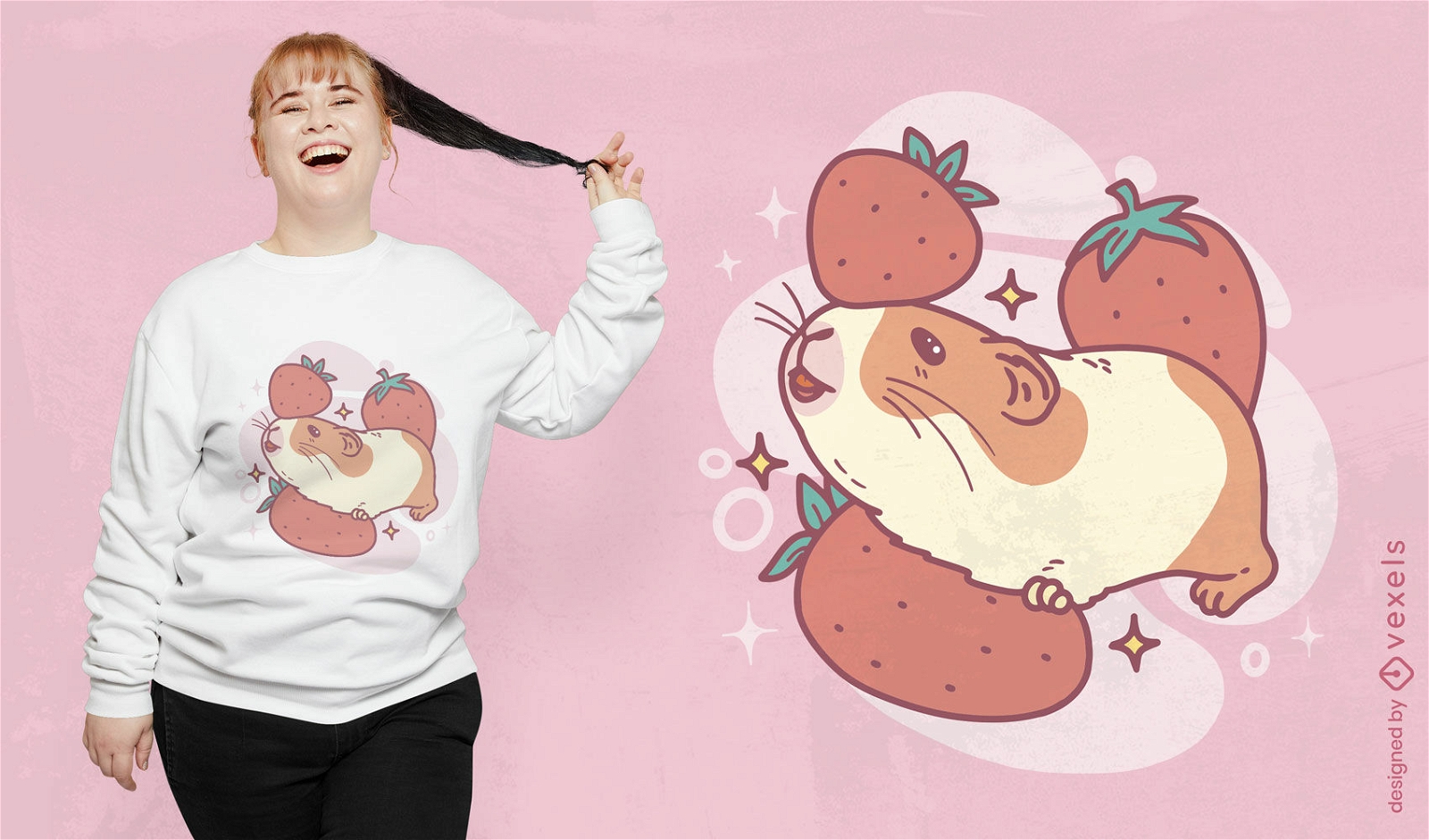 T-Shirt-Design mit Meerschweinchen und Erdbeeren