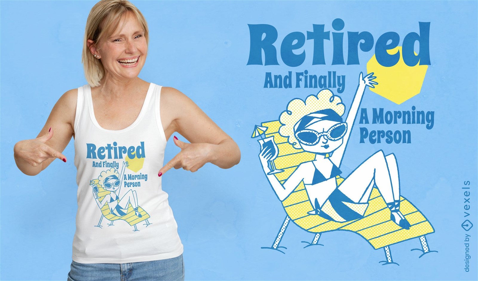 Diseño de camiseta de mujer jubilada feliz