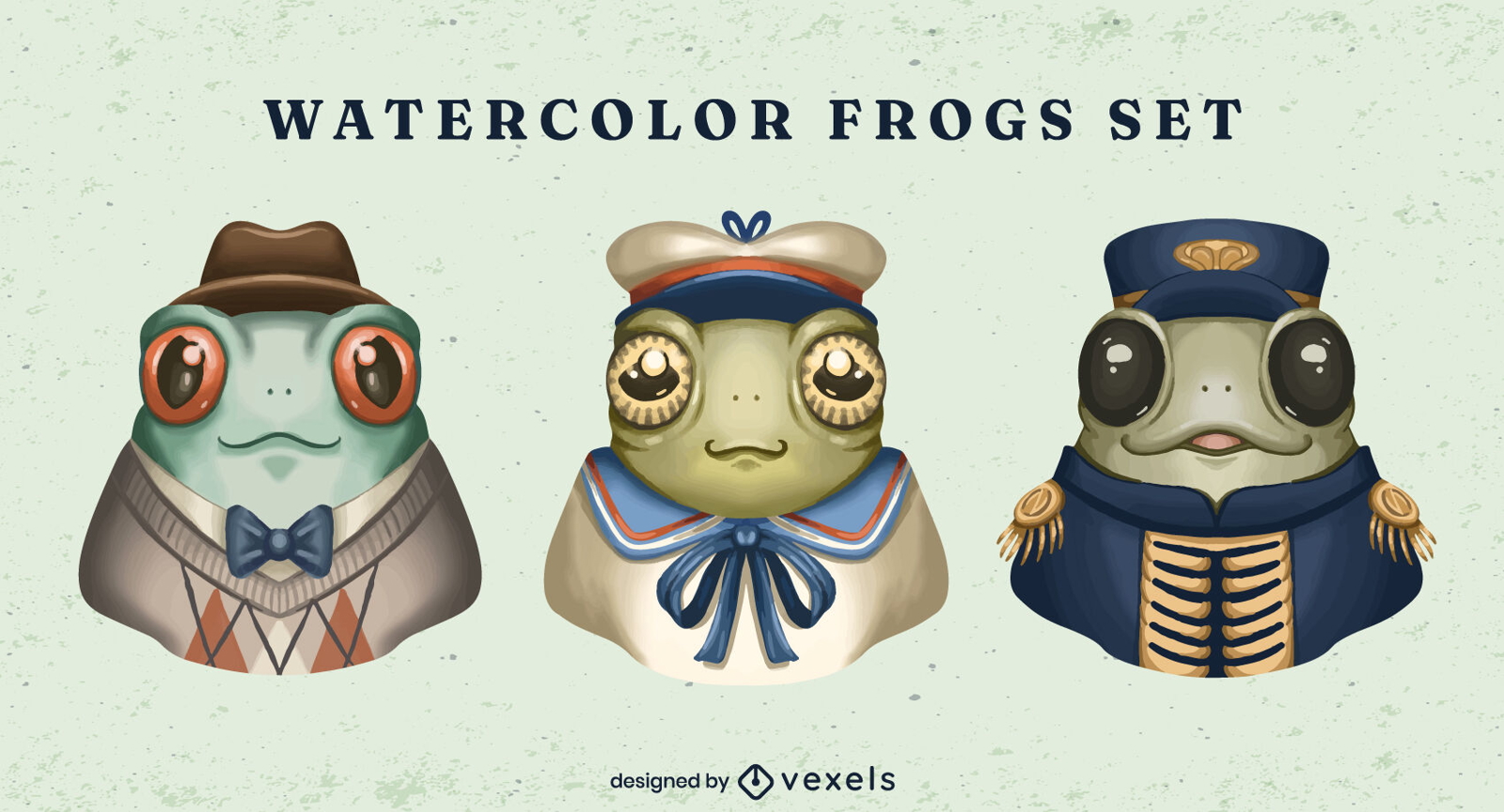 Cute frog animals as characters in watercolor