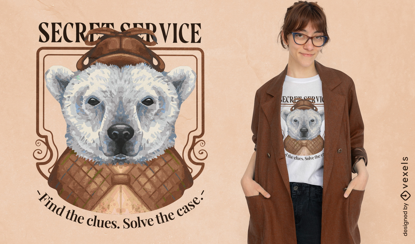 Design de camiseta de urso polar do serviço secreto