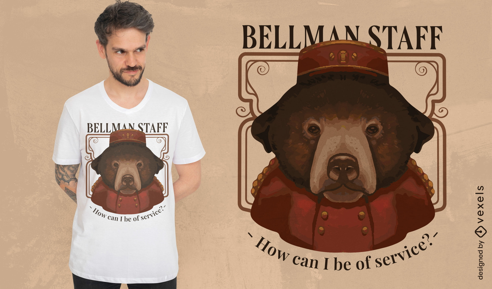 Diseño de camiseta de oso del personal de Bellman