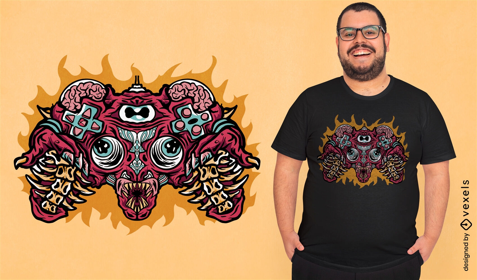 Design de camiseta de joystick de monstro de carne