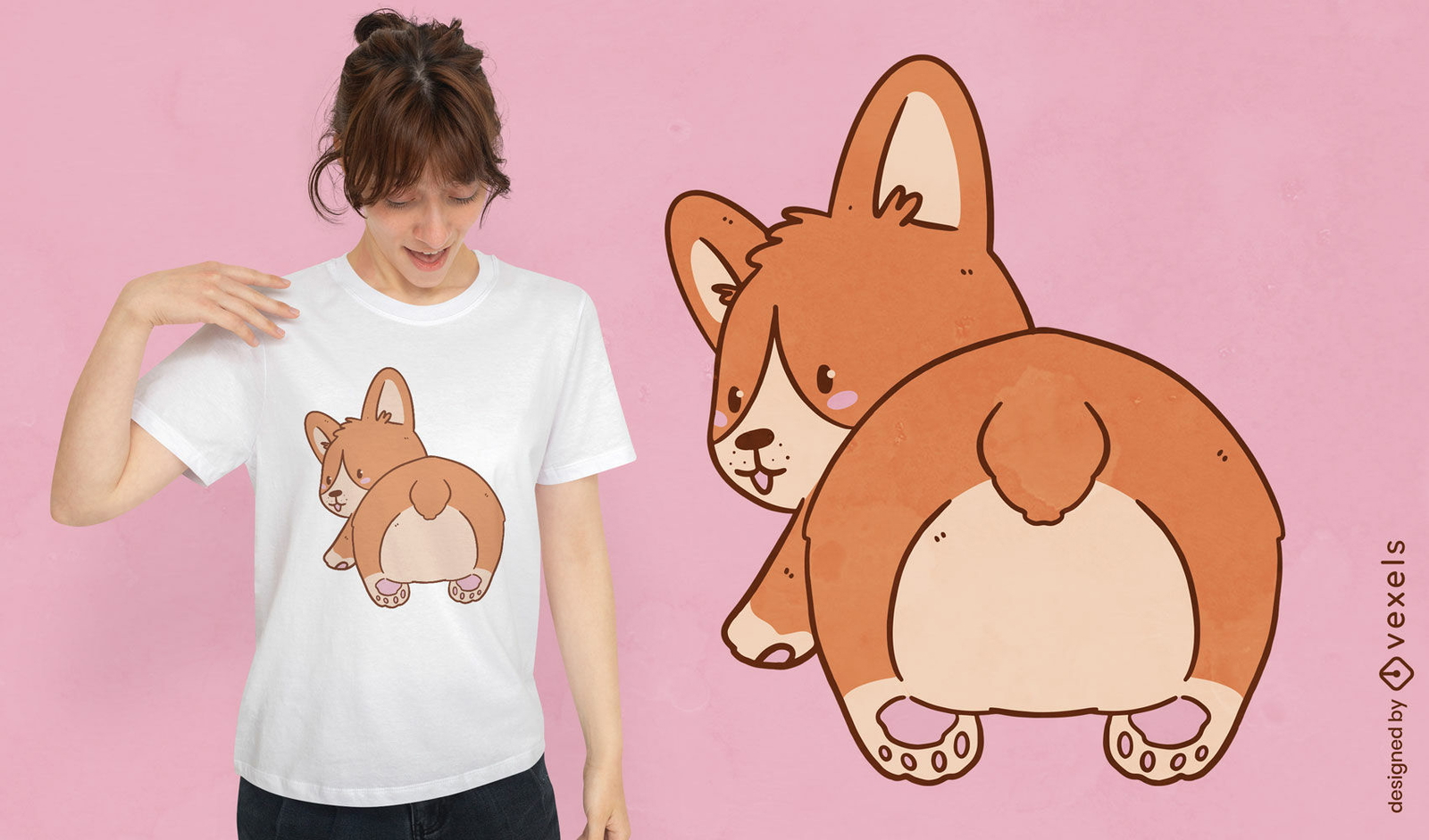 Cão corgi por trás do design de camiseta