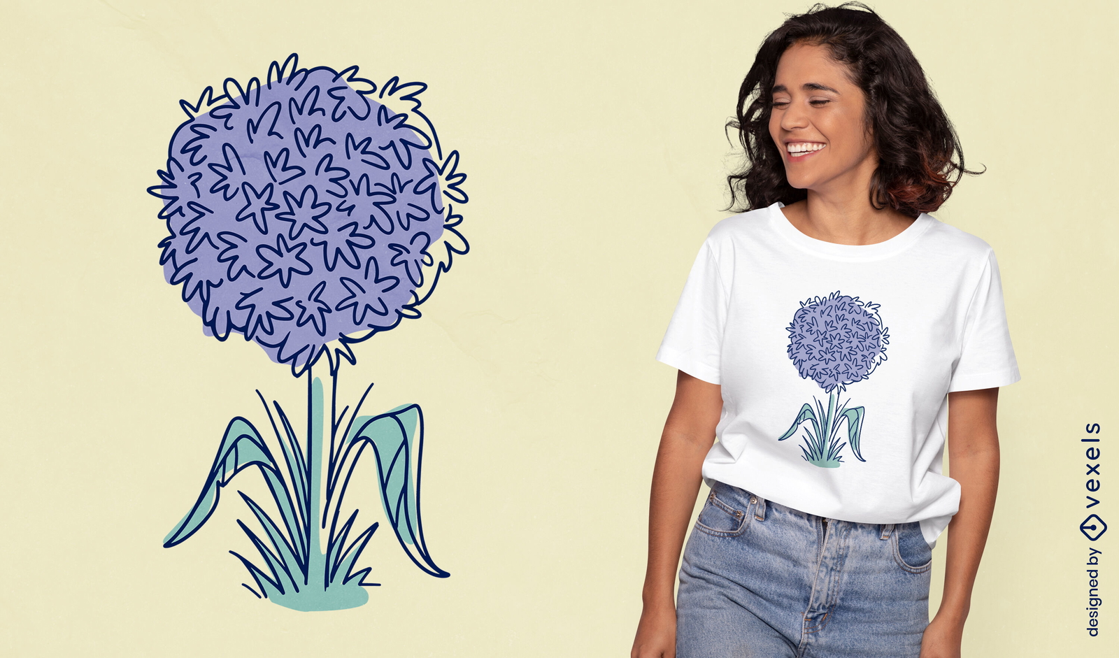 Diseño de camiseta de flor de allium púrpura.