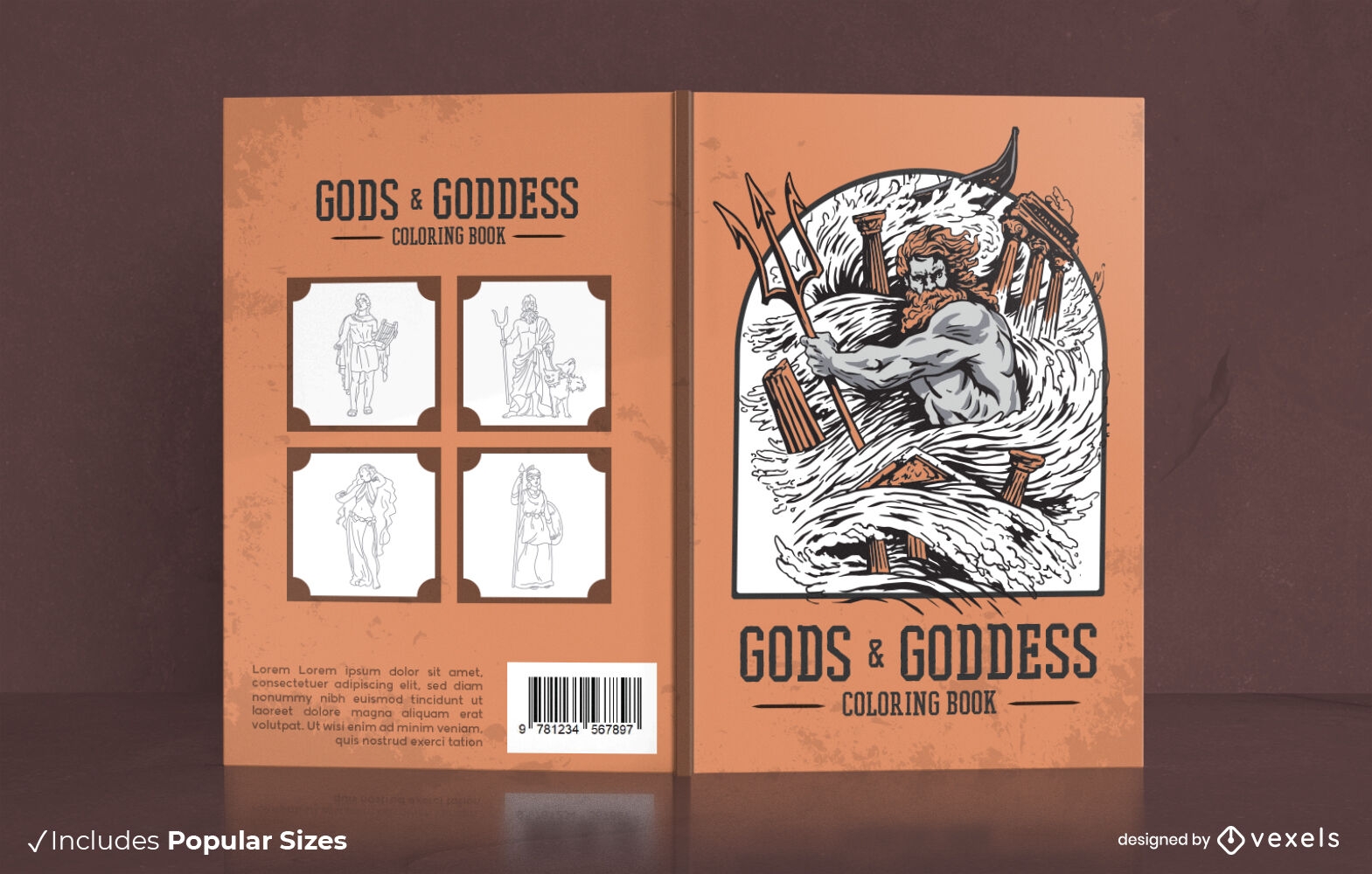 Diseño de portada de libro para colorear de dioses y diosas