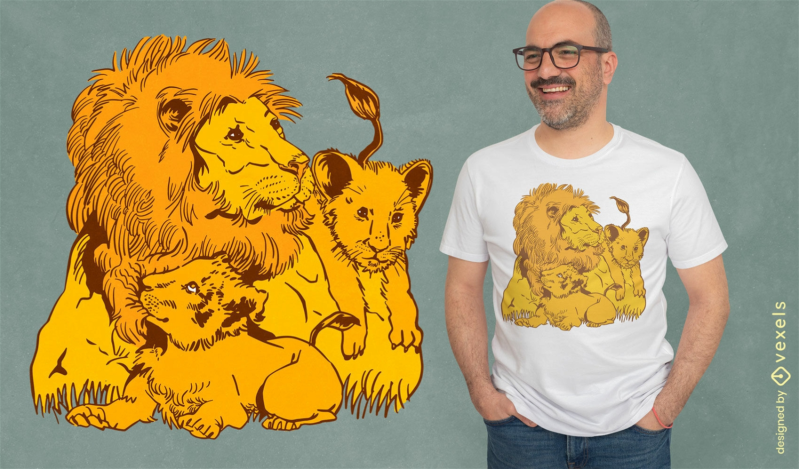 Design de camiseta de pai e bebês leão