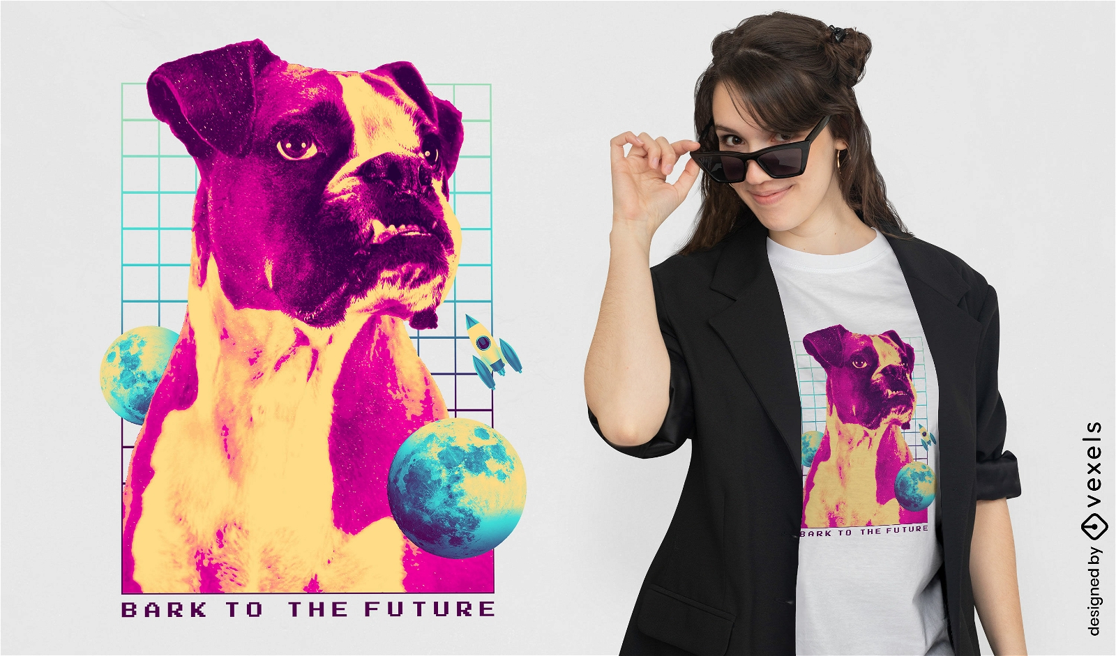 Diseño de camiseta fotográfica de perro boxer.
