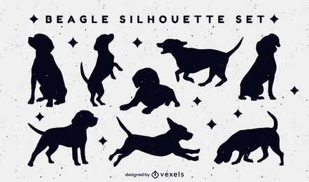 Beagle perro animales lindo conjunto de silueta