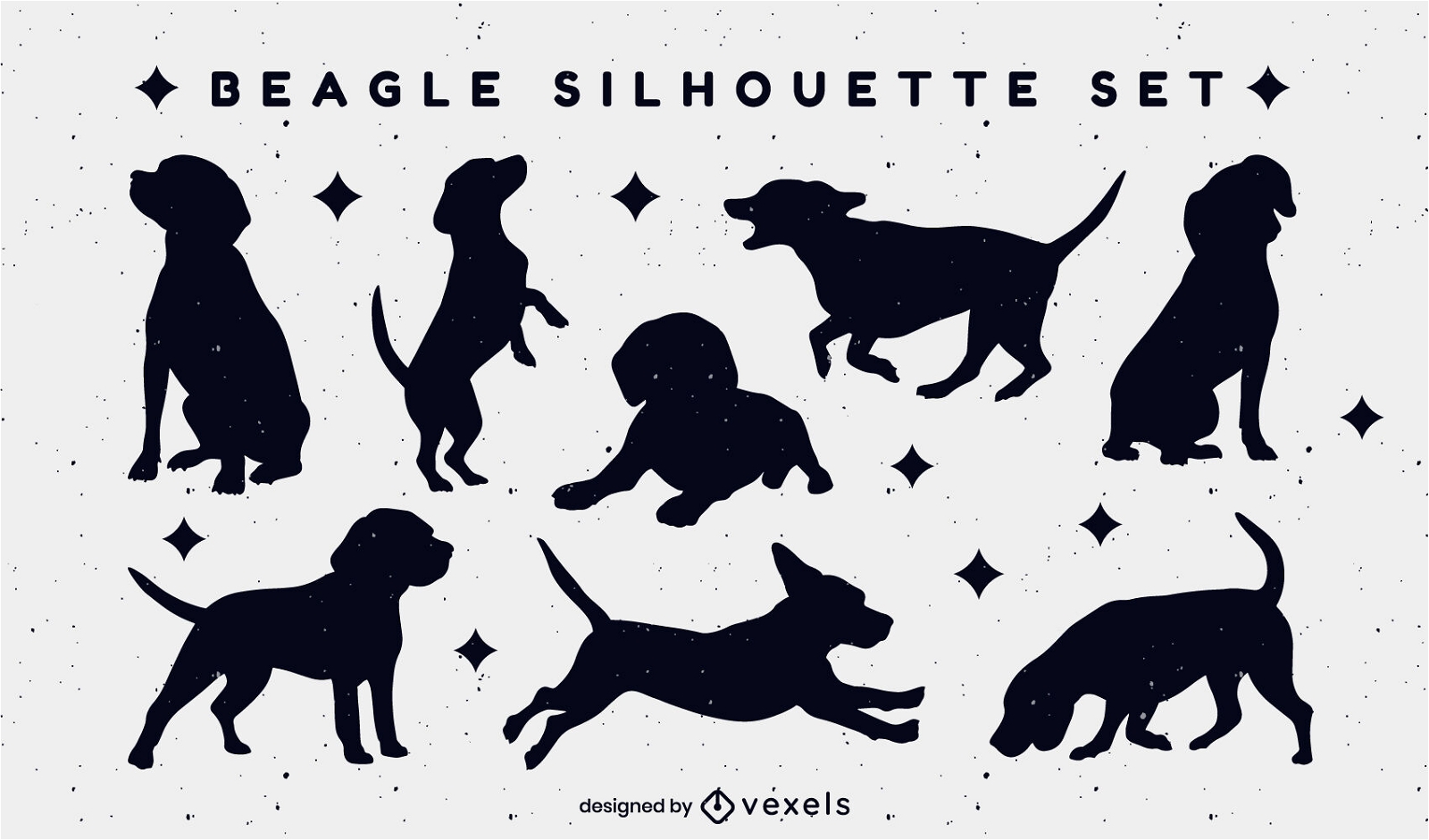 Beagle dog animals cute silhouette set
