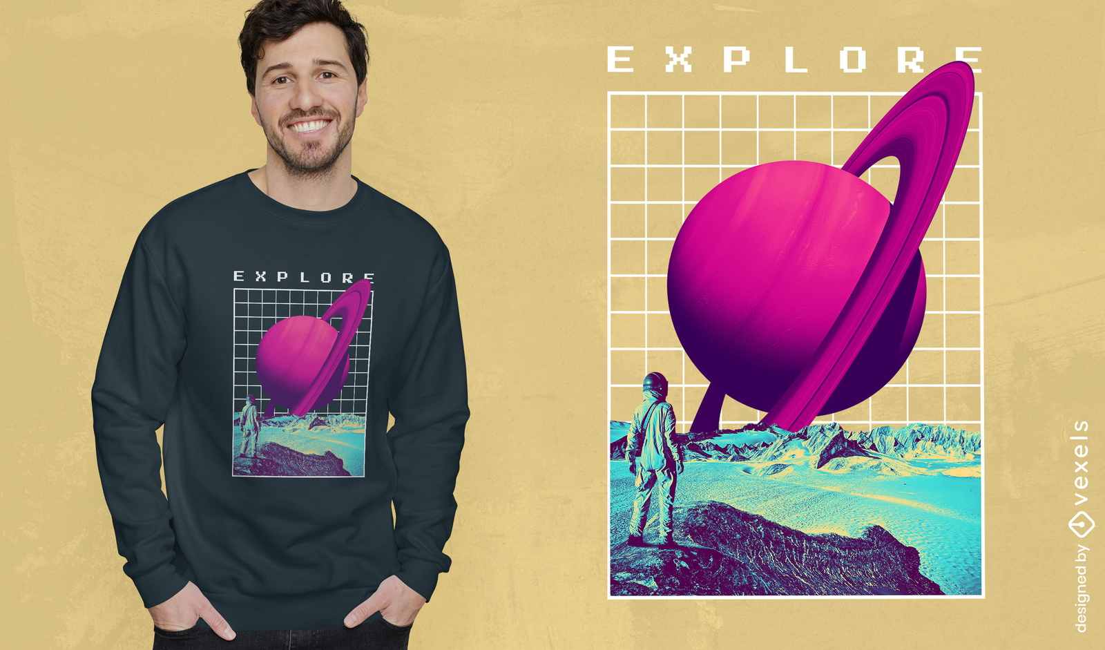 Diseño de camiseta de onda de vapor del planeta Saturno