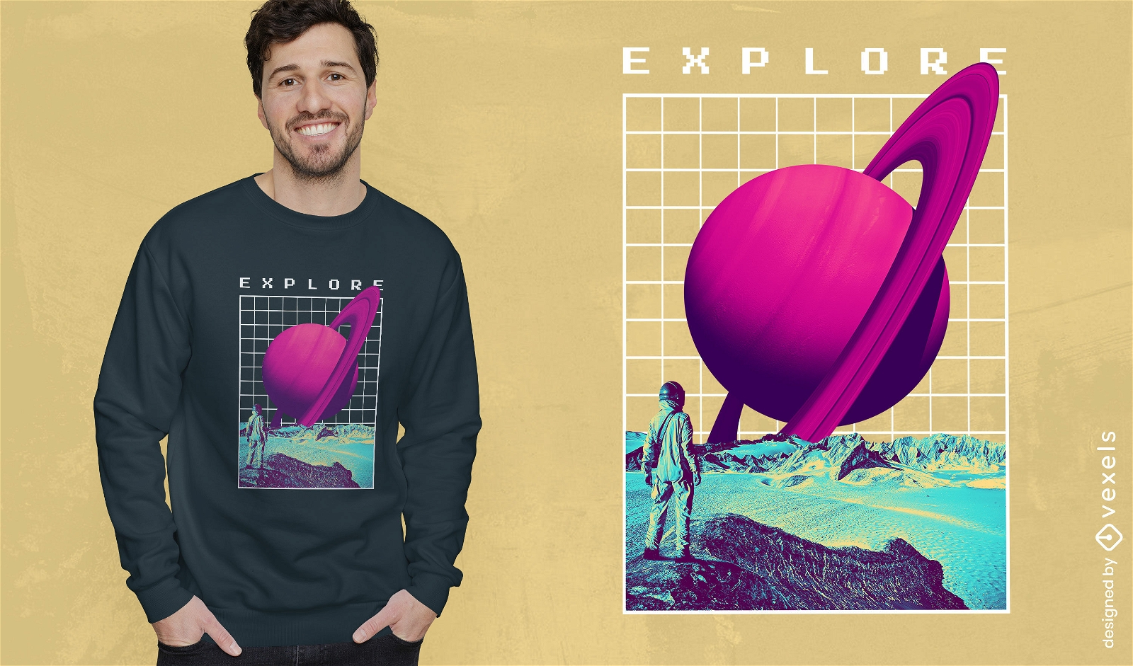 Saturn-Planeten-Vaporwave-T-Shirt-Design