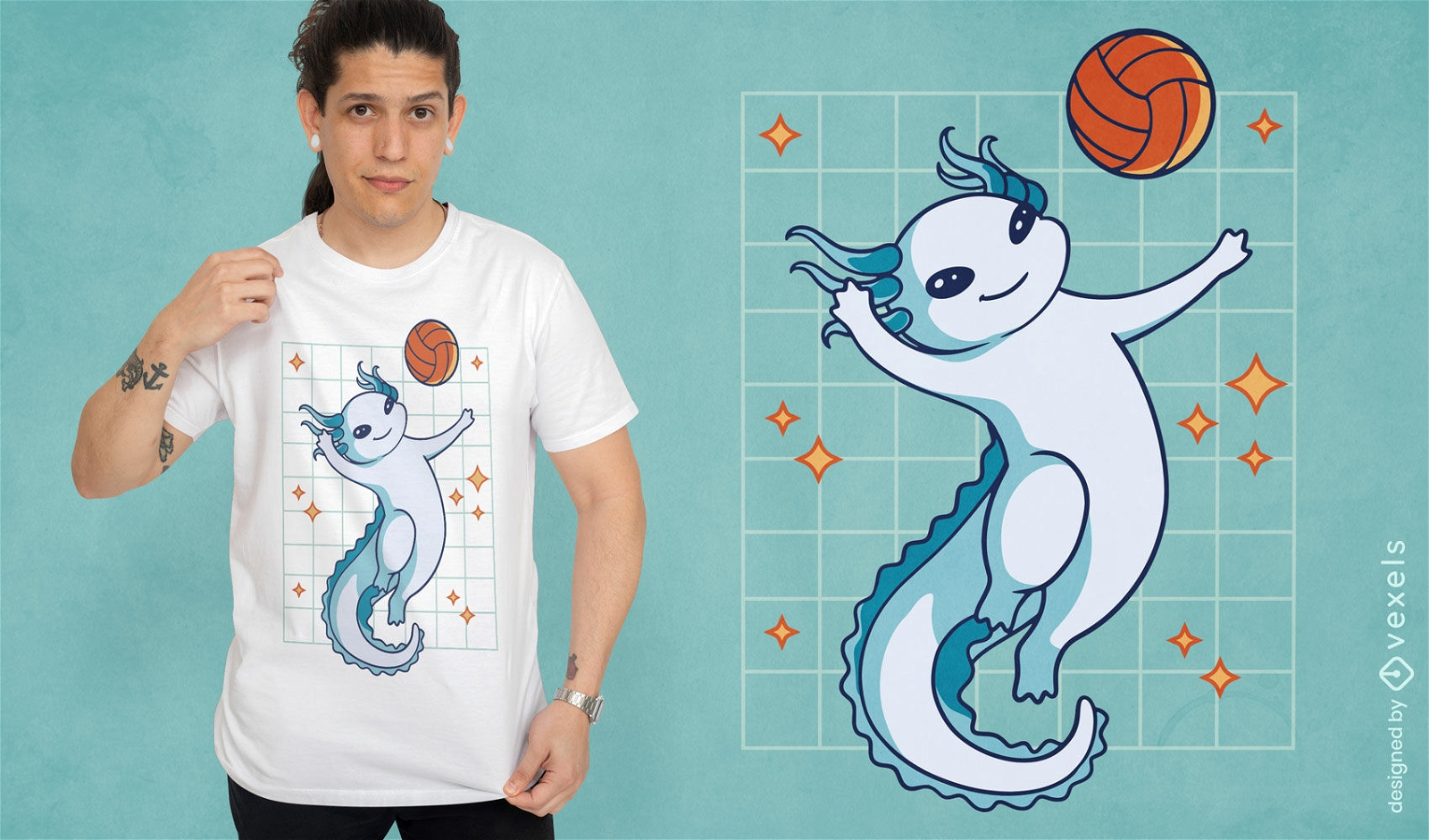 Axolotl jugando diseño de camiseta de baloncesto.