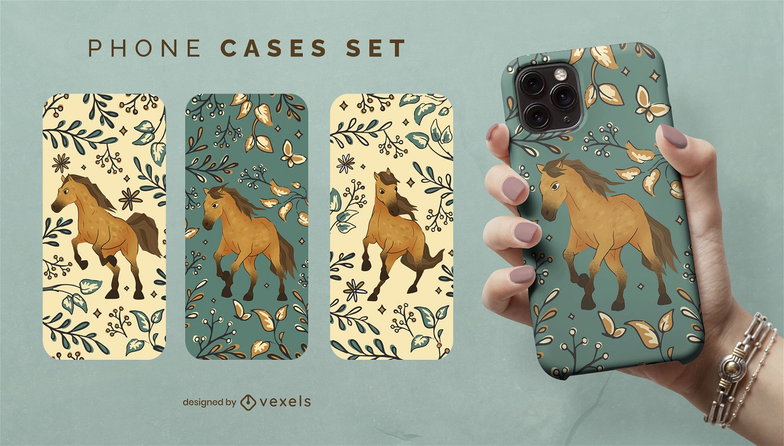 Horses and leaves phone case set