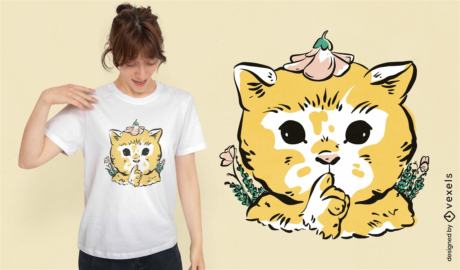 Diseño lindo de camiseta de gato de Cottagecore