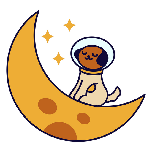 Personagem de desenho animado kawaii do cão da lua espacial