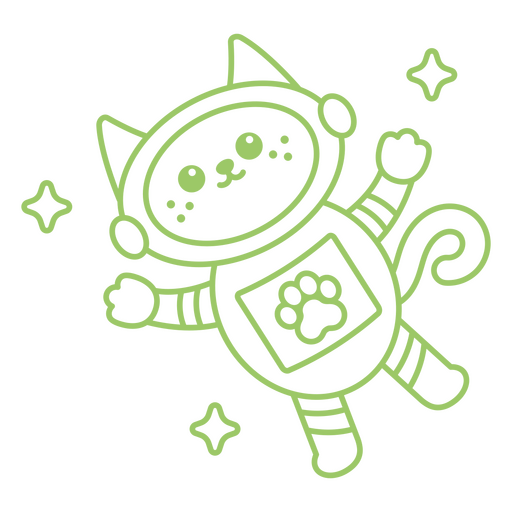 Personaje de trazo de dibujos animados de gato espacial Diseño PNG