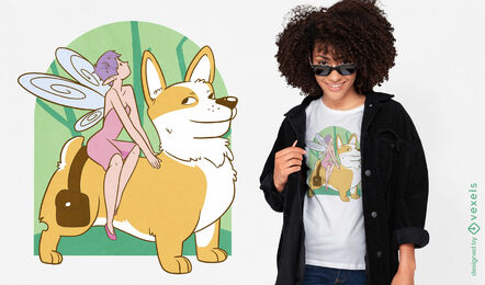 Fairy riding corgi dog t-shirt design