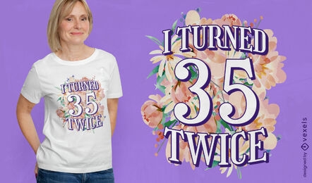 Diseño de camiseta de 35 cumpleaños de flores de acuarela.