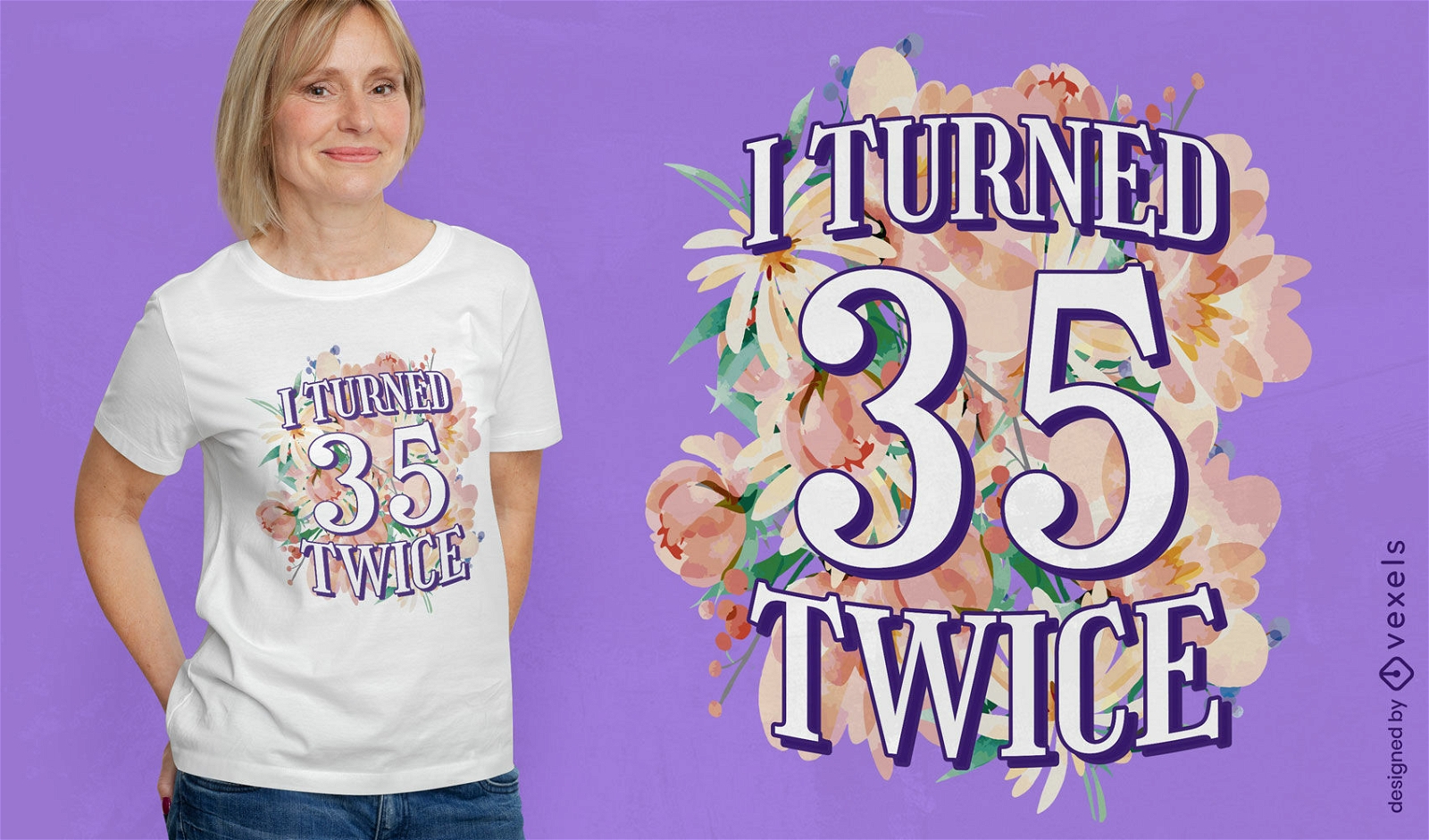 Design de camiseta de 35 anos de flores em aquarela