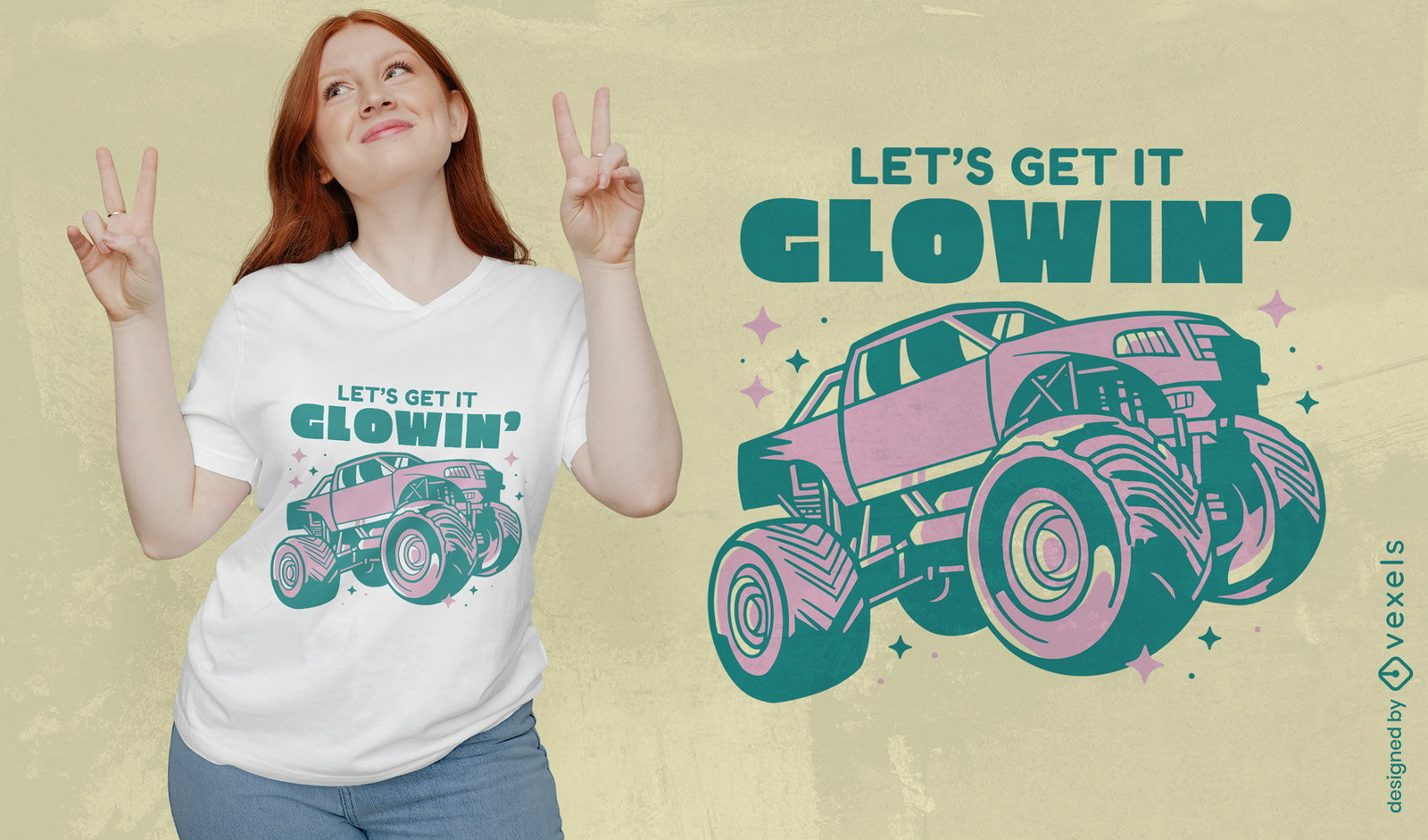 Rosa Monstertruck-Transport-T-Shirt-Design