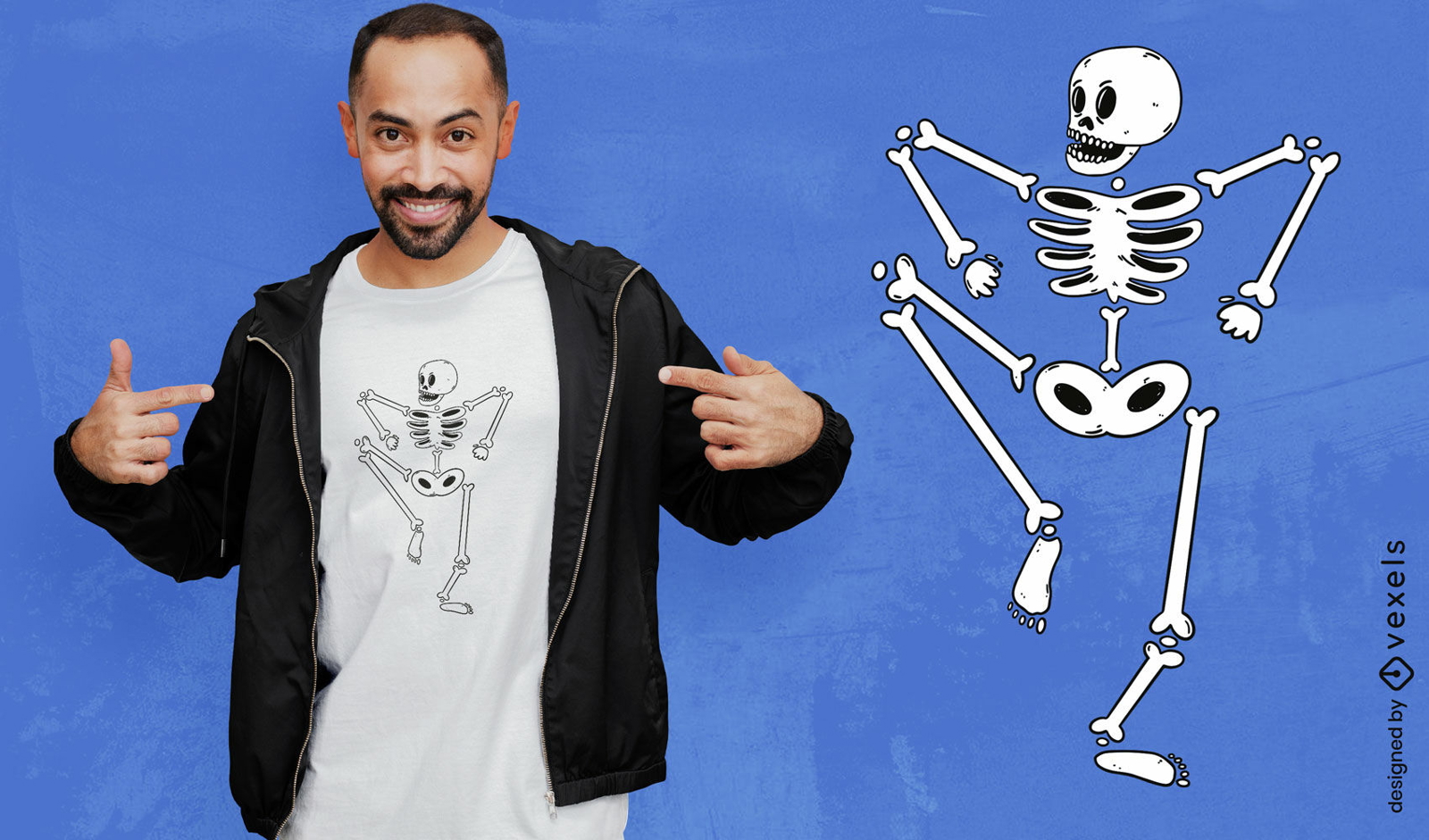 Design de camiseta de esqueleto humano dançando