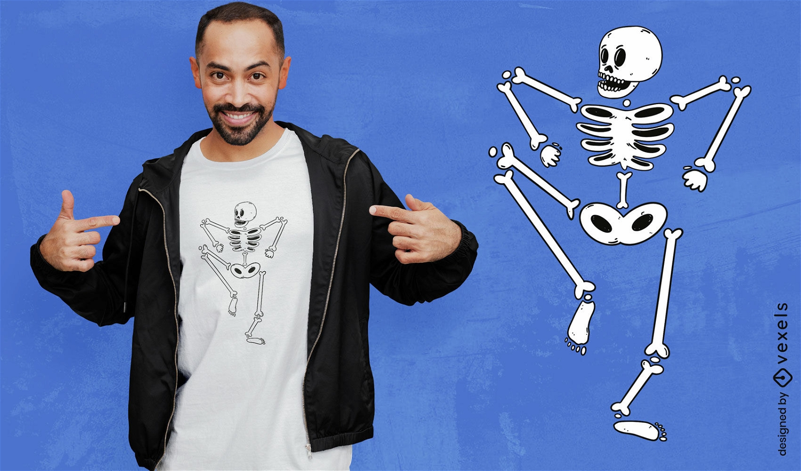 Diseño de camiseta de esqueleto humano bailando.