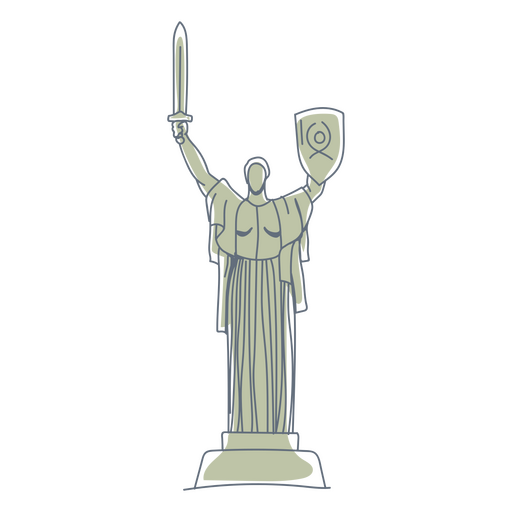 Dibujo de una estatua sosteniendo una espada. Diseño PNG