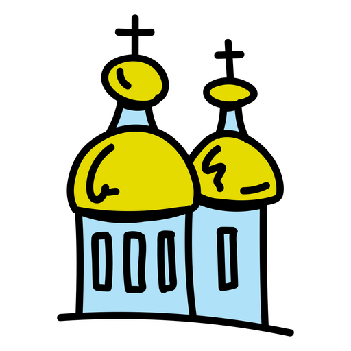 Caricatura de una iglesia con dos cúpulas. Diseño PNG