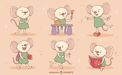 Cute little mouse animal character set