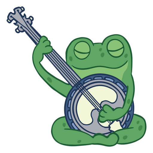 Grüner Frosch sitzt und spielt Banjo PNG-Design