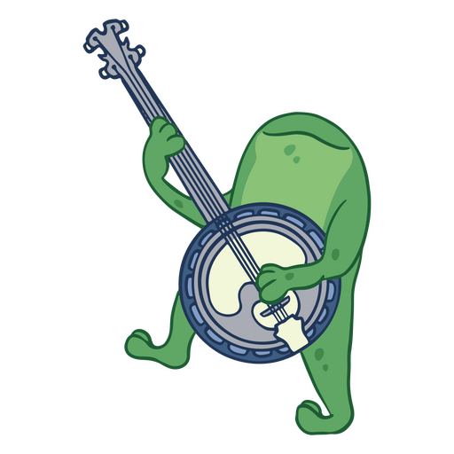Green frog happily playing a banjo PNG Design