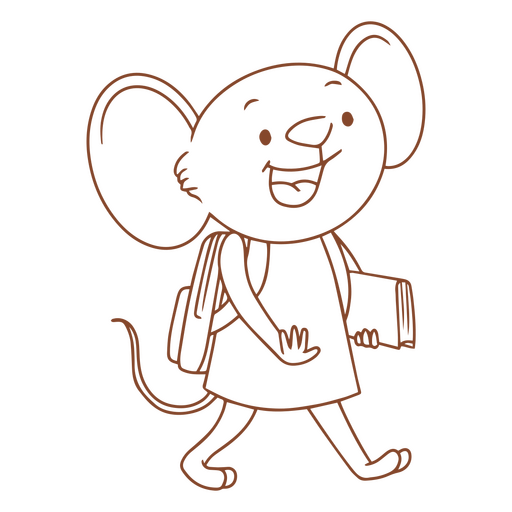 Rato de desenho animado usando uma mochila e carregando um livro Desenho PNG