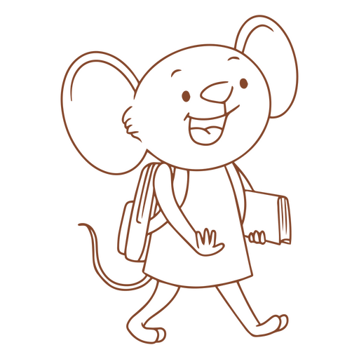 Ratón de dibujos animados con una mochila y un libro Diseño PNG