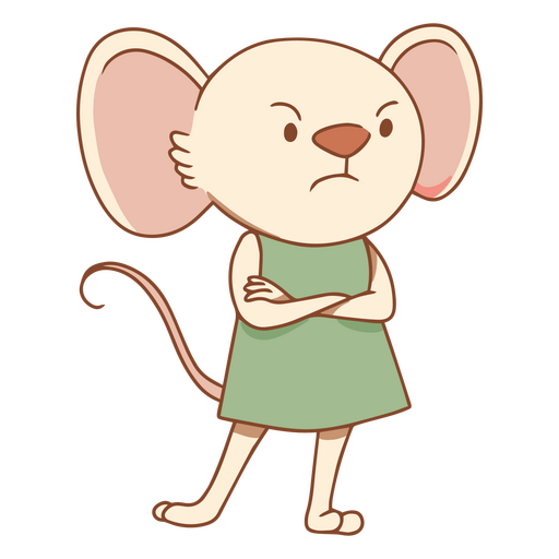 Cartoon-Maus wütend in einem grünen Kleid PNG-Design