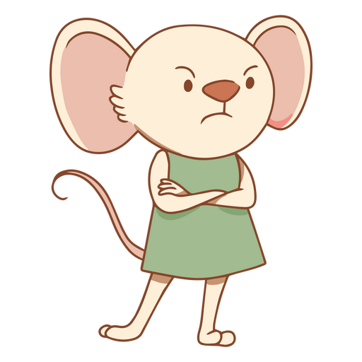 Cartoon mouse angry in a green dress PNG Design