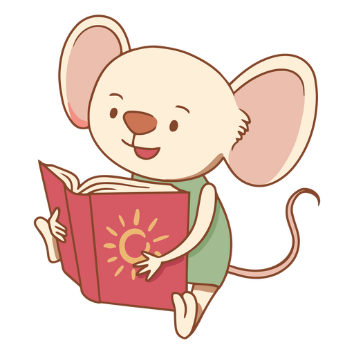 Cartoon mouse reading a book PNG Design