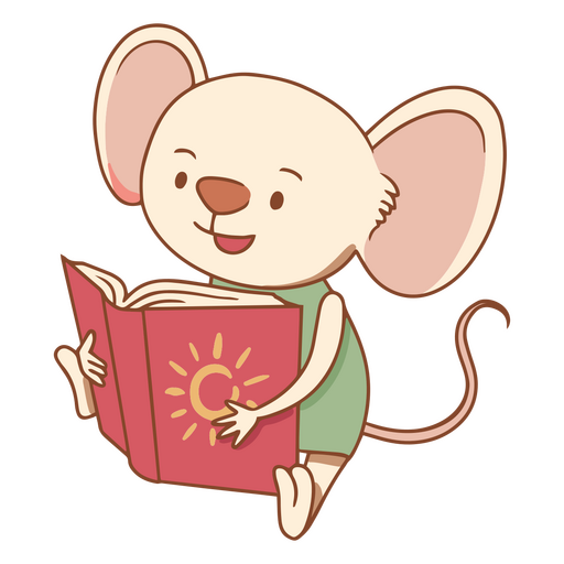 Ratón de dibujos animados leyendo un libro Diseño PNG