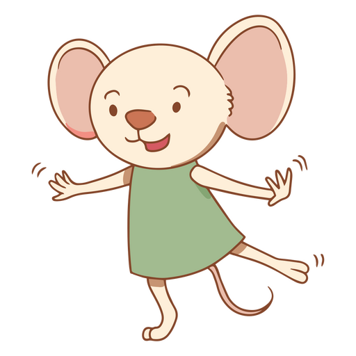 Cartoon mouse in a green dress PNG Design