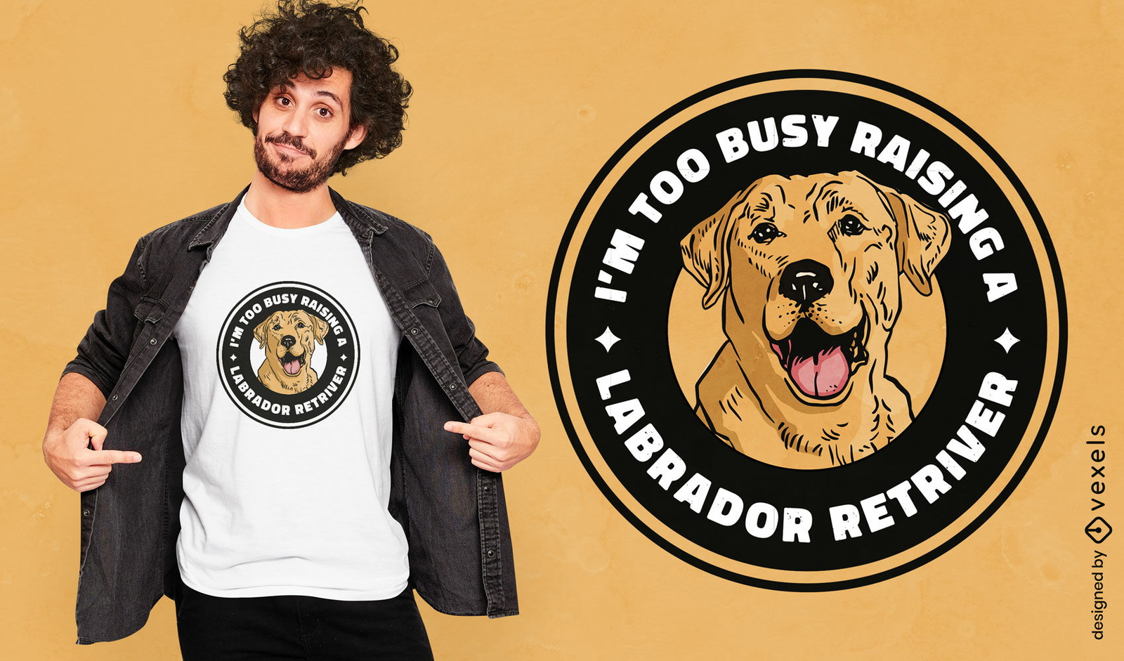 Design de camiseta com emblema de cachorro labrador retriever