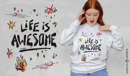 La vida es un increíble diseño de camiseta con cita de garabato