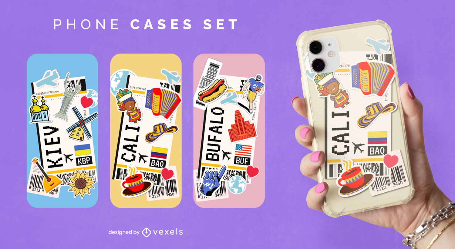 Vacation boarding passes phone case set