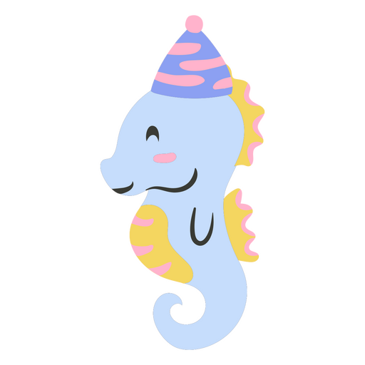 Cartoon seahorse wearing a birthday hat PNG Design