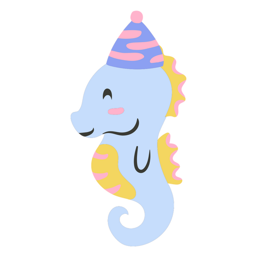 Cavalo-marinho de desenho animado usando um chapéu de aniversário Desenho PNG