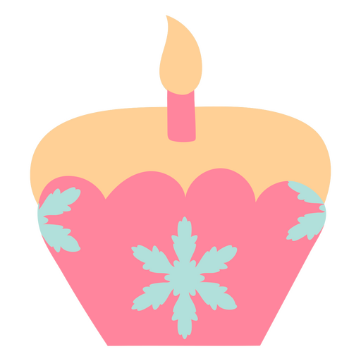 Cupcake with a candle and snowflakes on it PNG Design