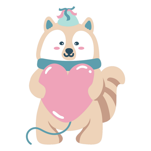 Mapache sosteniendo un globo rosa en forma de corazón Diseño PNG