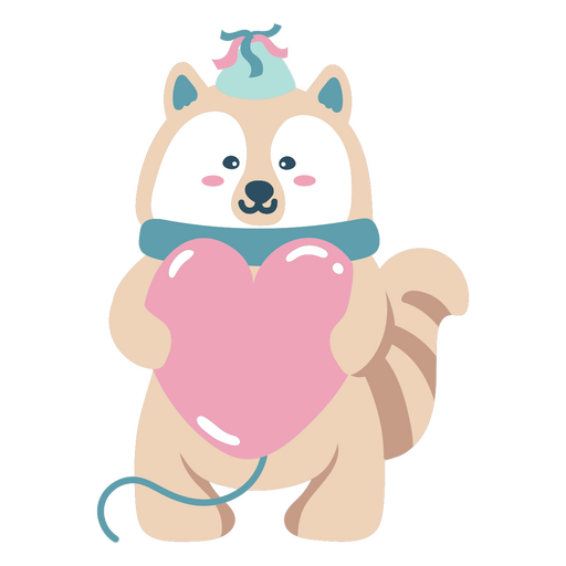 Raccoon holding a pink heart shaped balloon PNG Design