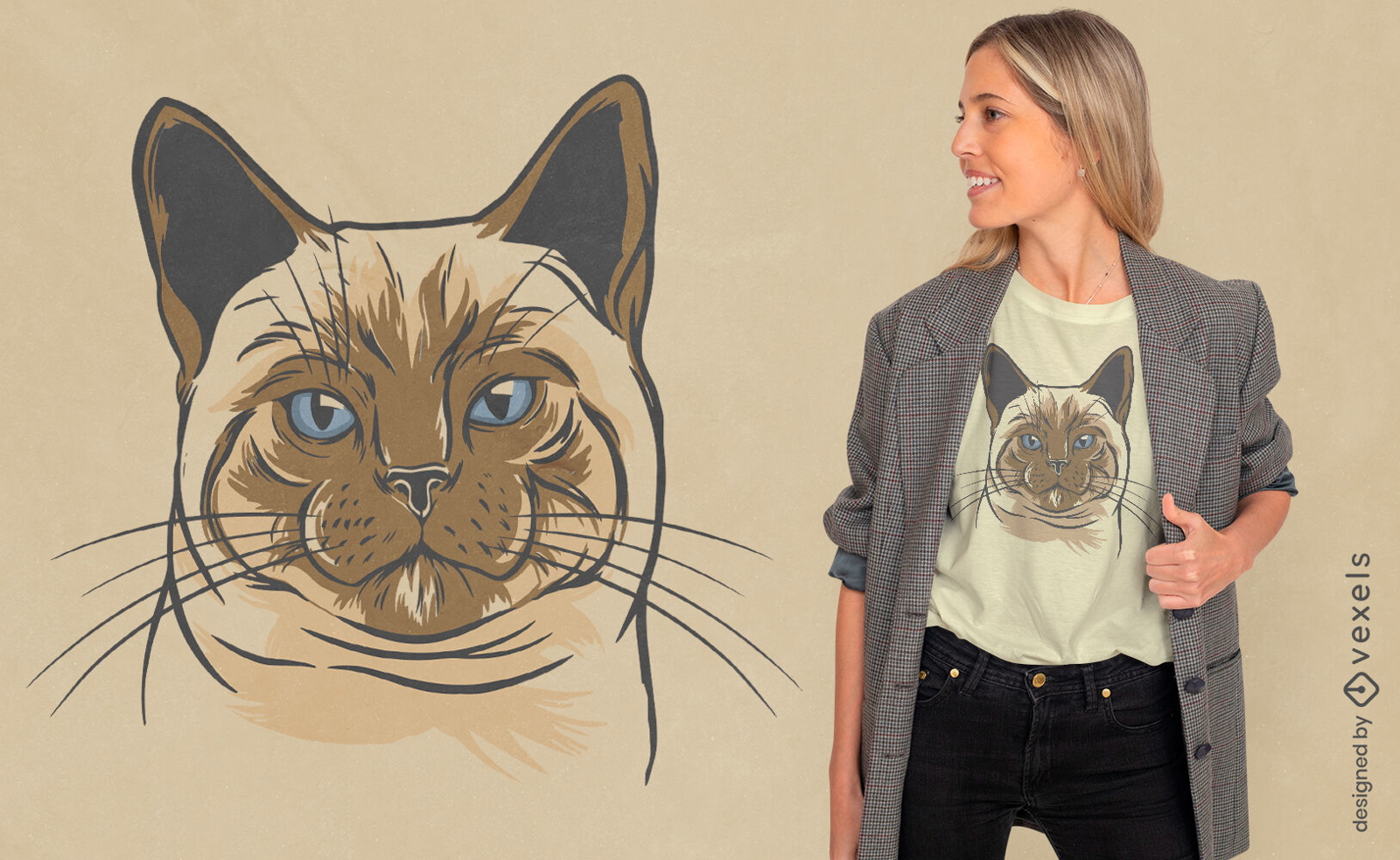 Design de t-shirt de cabe?a de gato siam?s