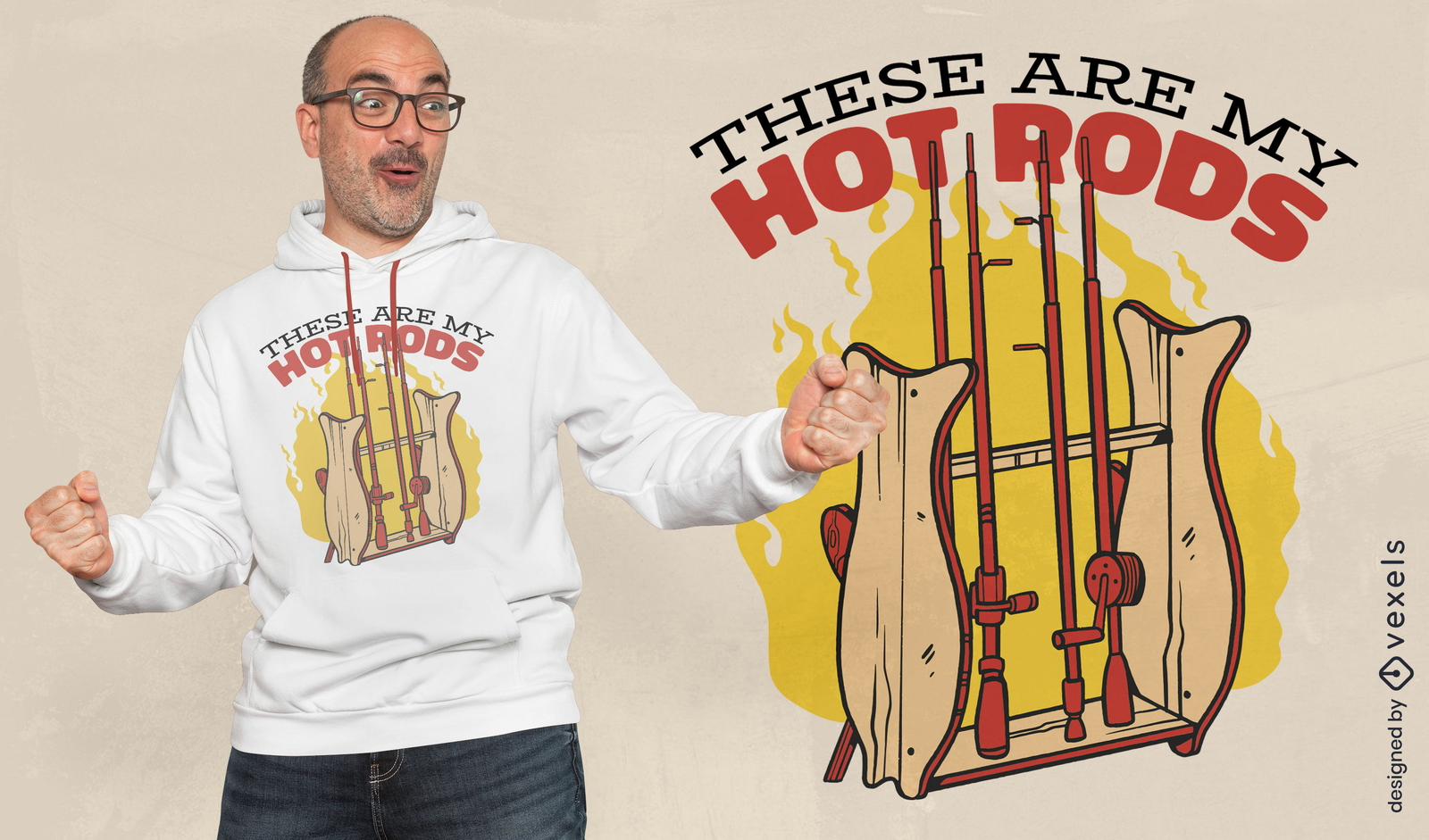 Diseño de camiseta de pesca de hot rods.