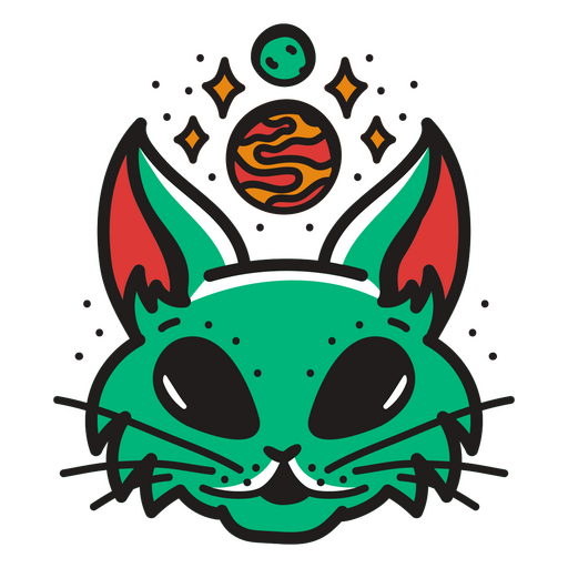 Green cat with a star on its head PNG Design